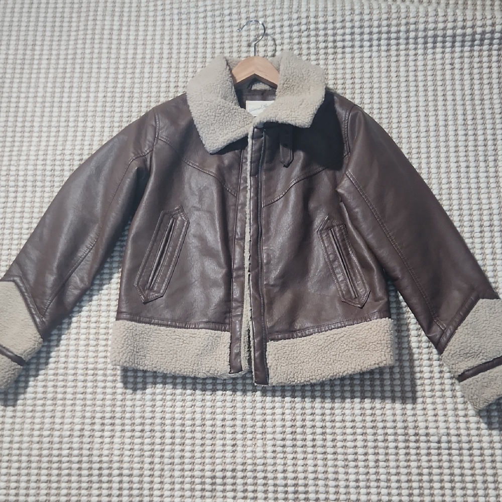 Universal Thread Brown Faux Leather Oversized Bomber Jacket with Shearling Trim